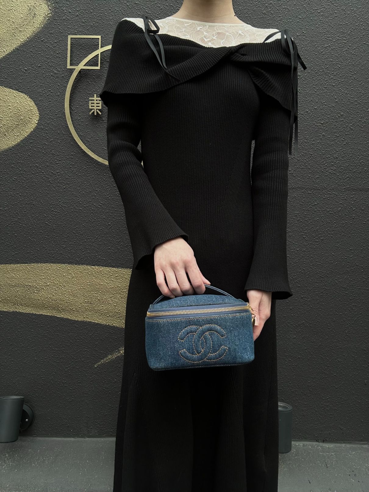 Chanel Blue Denim Vanity Pouch with Gold-Tone Hardware