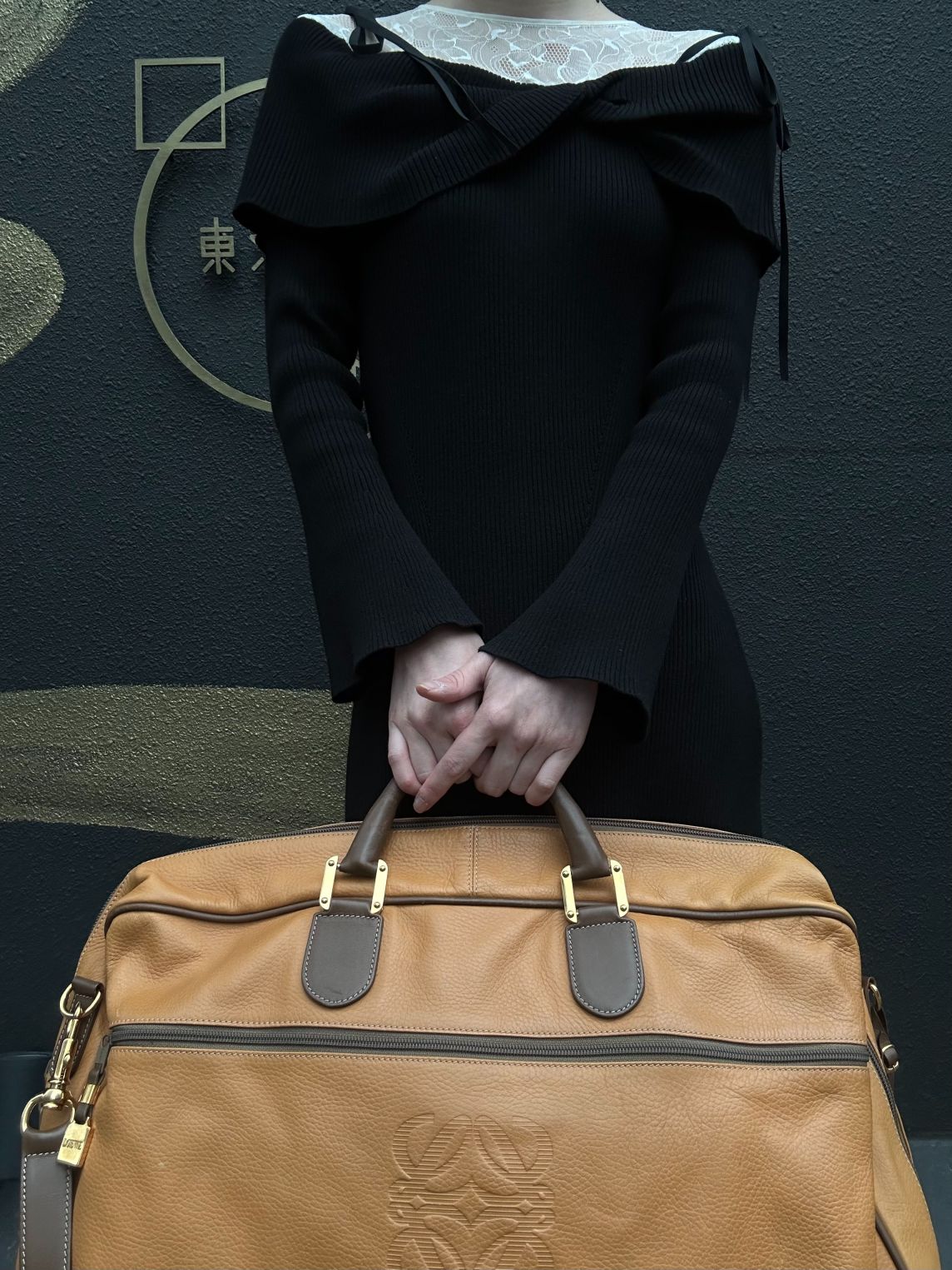 LOEWE Anagram Boston Bag Leather Tan Brown With Lock, Dust Bag, Shoulder Strap And 2 Keys