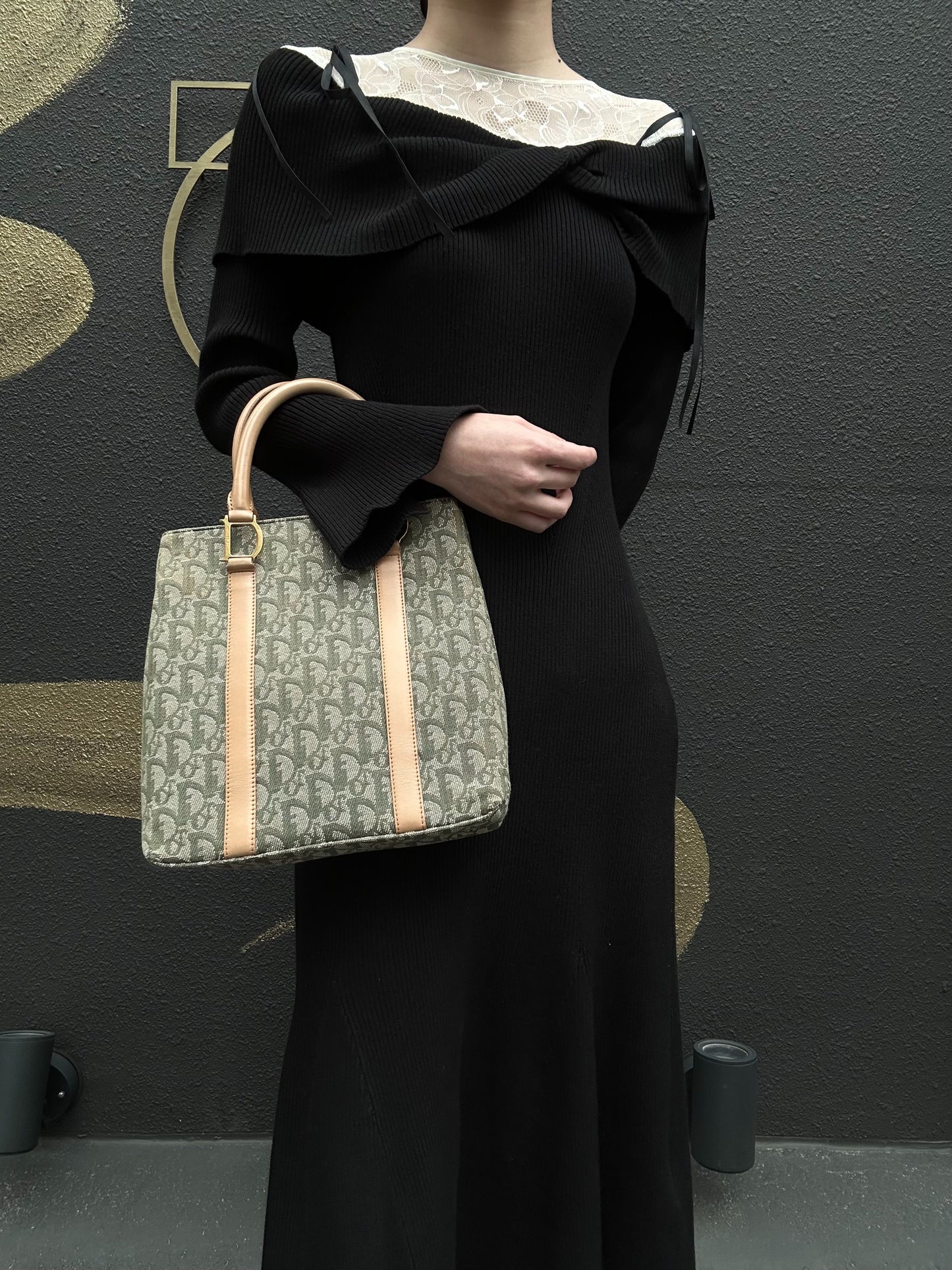 DIOR  Trotter Handbag, Canvas, Khaki, Gold Hardware, Comes with 2 Authenticity Cards