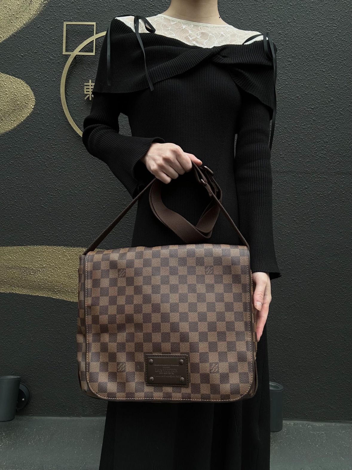 LOUIS VUITTON Brooklyn MM Damier Shoulder Bag Pvc Brown With Dust Bag