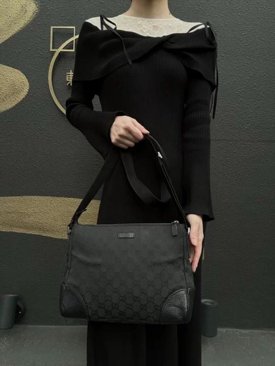 GUCCI GG Canvas Shoulder Bag, Black, Printed Canvas Crossbody  Bag