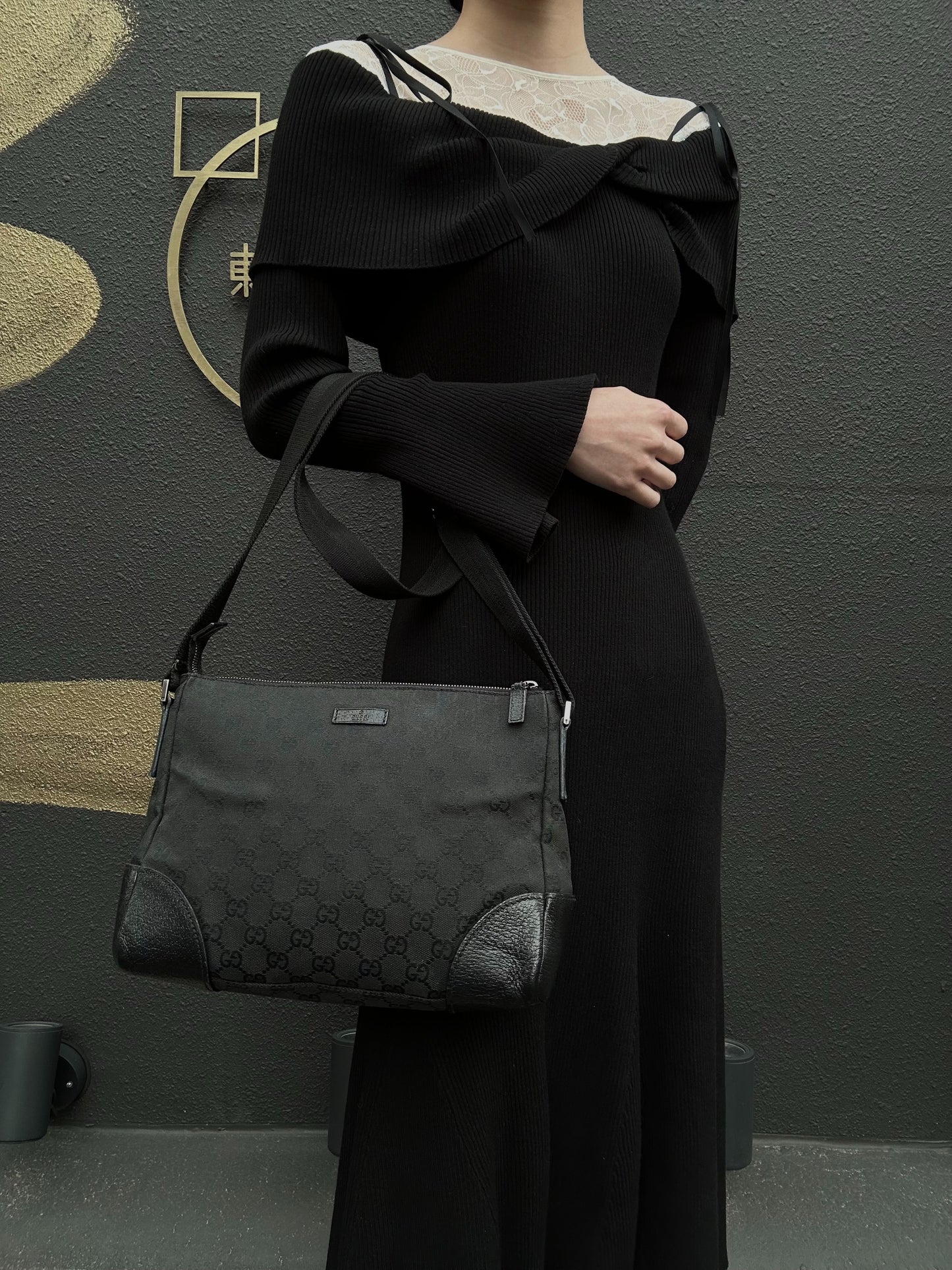 GUCCI GG Canvas Shoulder Bag, Black, Printed Canvas Crossbody  Bag