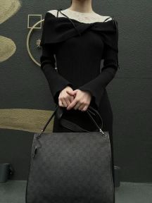 GUCCI GG Canvas Shoulder Bag Black