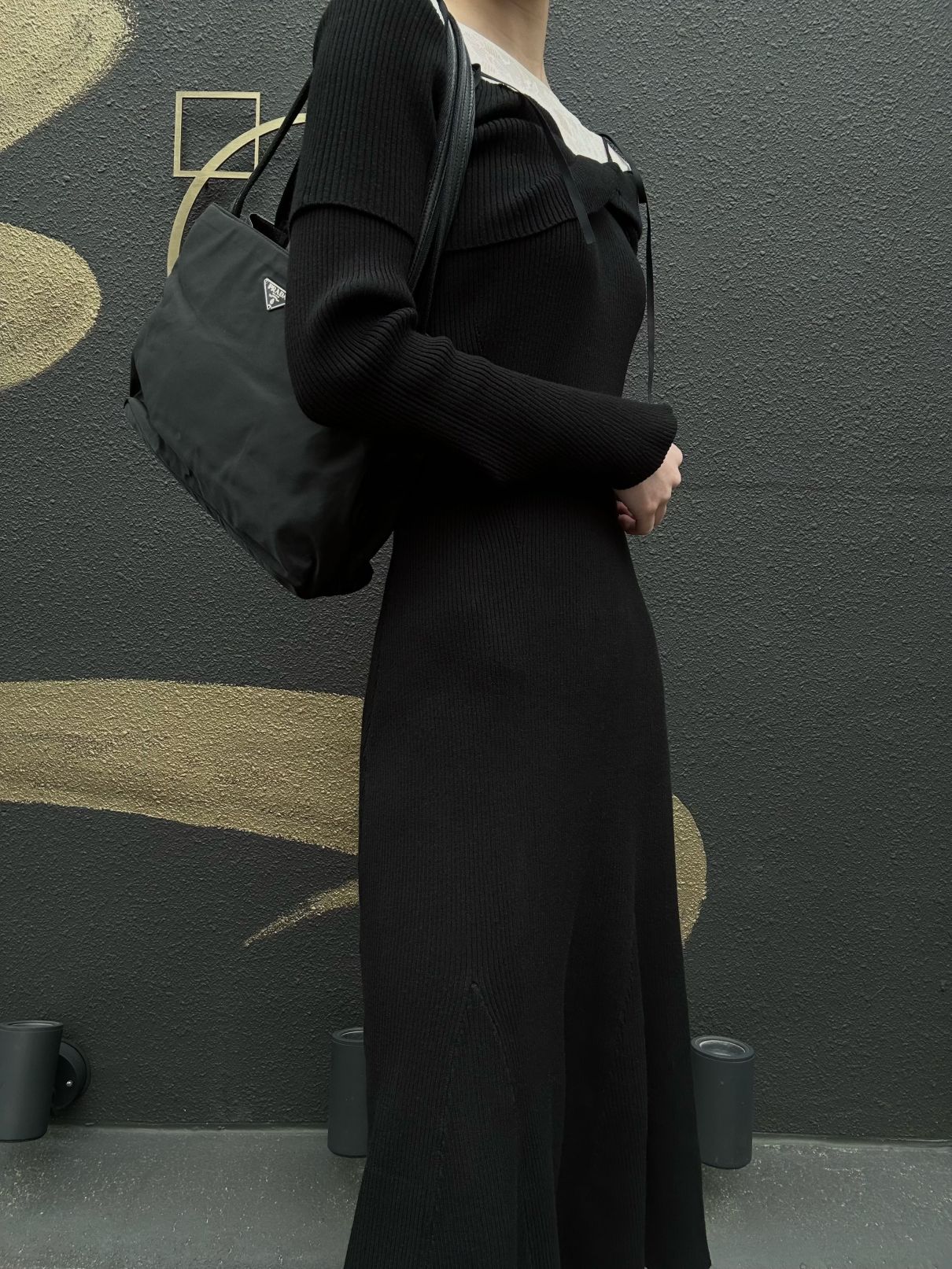 PRADA Nylon Tote Shoulder Bag Black