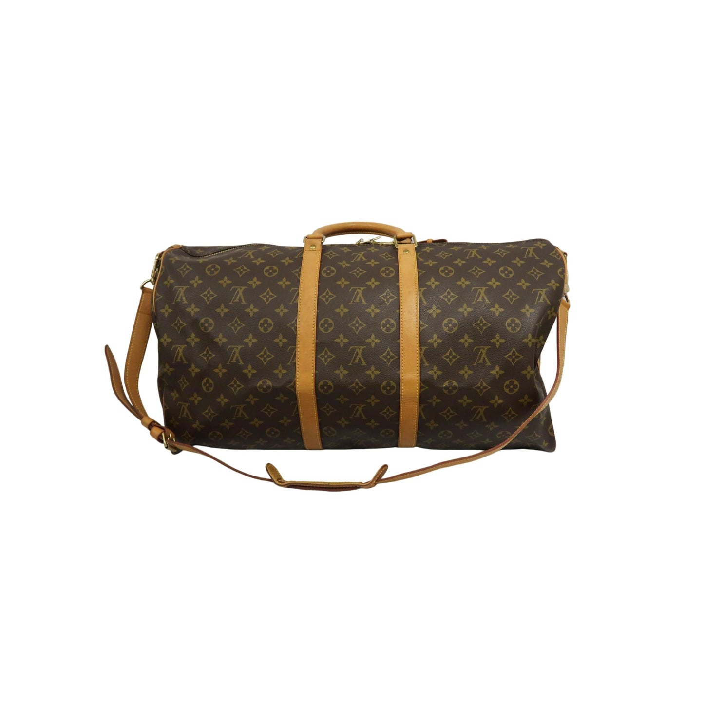 LOUIS VUITTON Keepall 55 Bandouliere Monogram Travel Boston Bag Pvc Brown With Lock, 2 Keys, Shoulder Strap, Name Tag And Dust Bag
