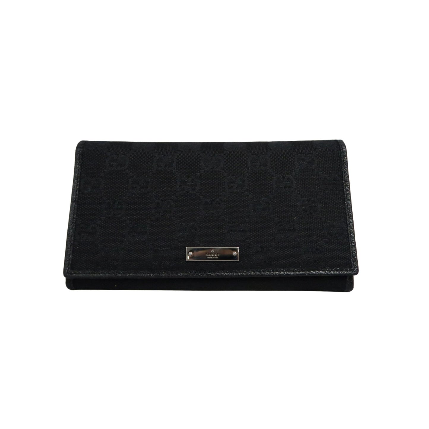 GUCCI GG Canvas Long Wallet Black Silver Hardware With Box