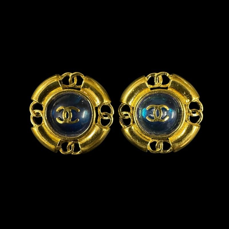CHANEL Gold-tone Metal Fittings, Black Accent, Gold Alloy Logo Ear Clips