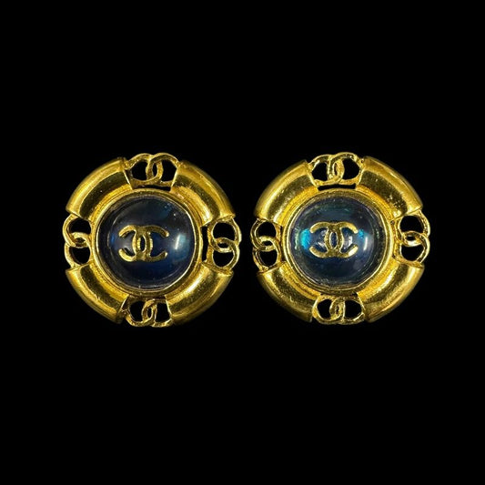 CHANEL Gold-tone Metal Fittings, Black Accent, Gold Alloy Logo Ear Clips