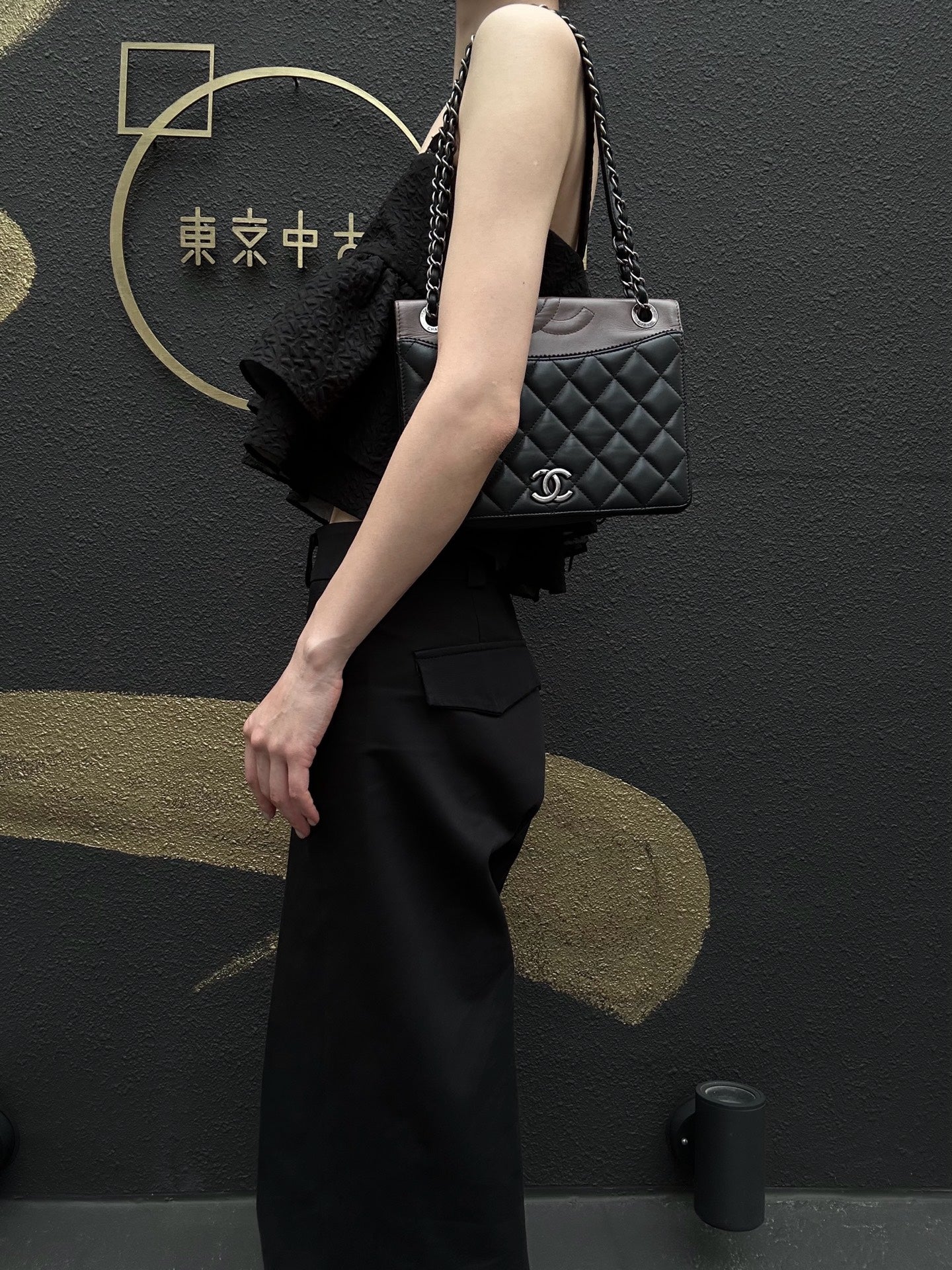 CHANEL Matelassé Shoulder Bag Lambskin Black/Pink Silver Hardware