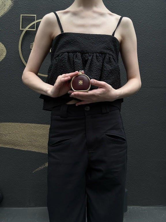 GIVENCHY 4G Logo Round Coin Case Leather Burgundy Gold Hardware