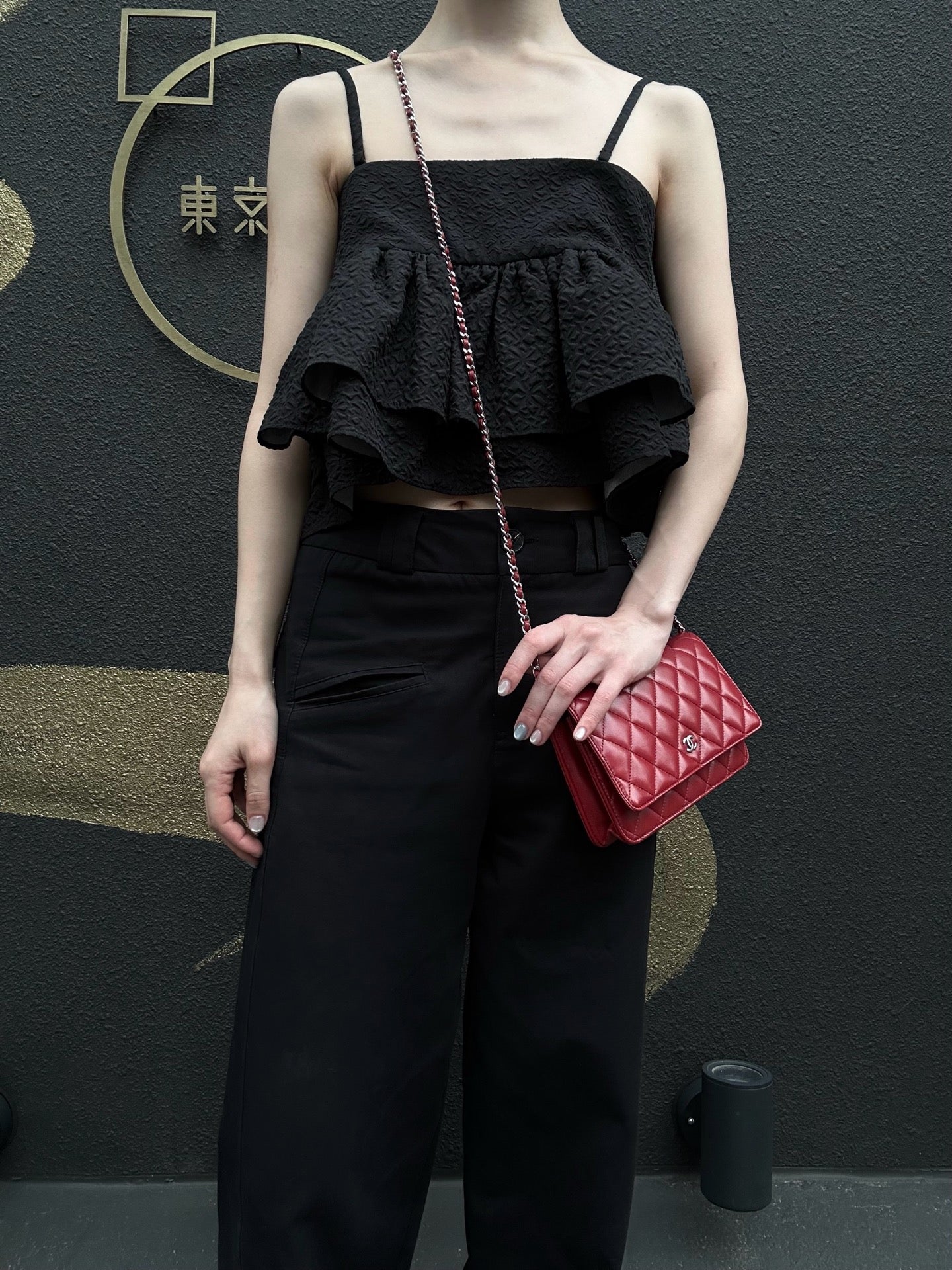 CHANEL Matelasse WOC Wallet On Chain Shoulder Bag Calfskin Red Silver Hardware