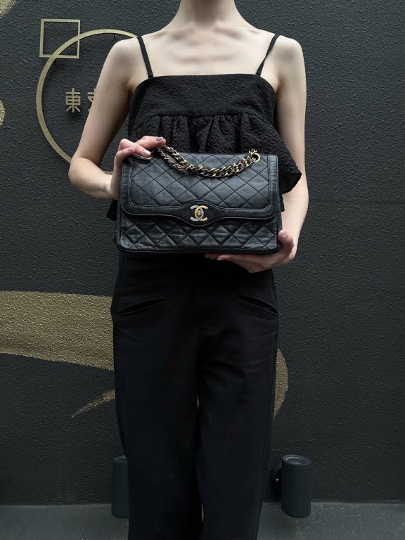 CHANEL Matelasse Paris Limited Edition Shoulder Bag Lambskin Black Gold Hardware