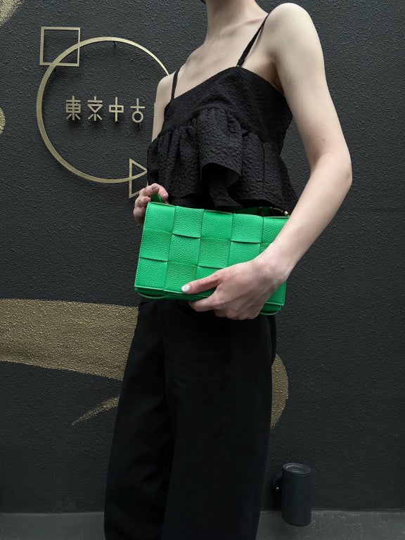 BOTTEGA VENETA Intreccio Cassette Calfskin Shoulder Bag Green