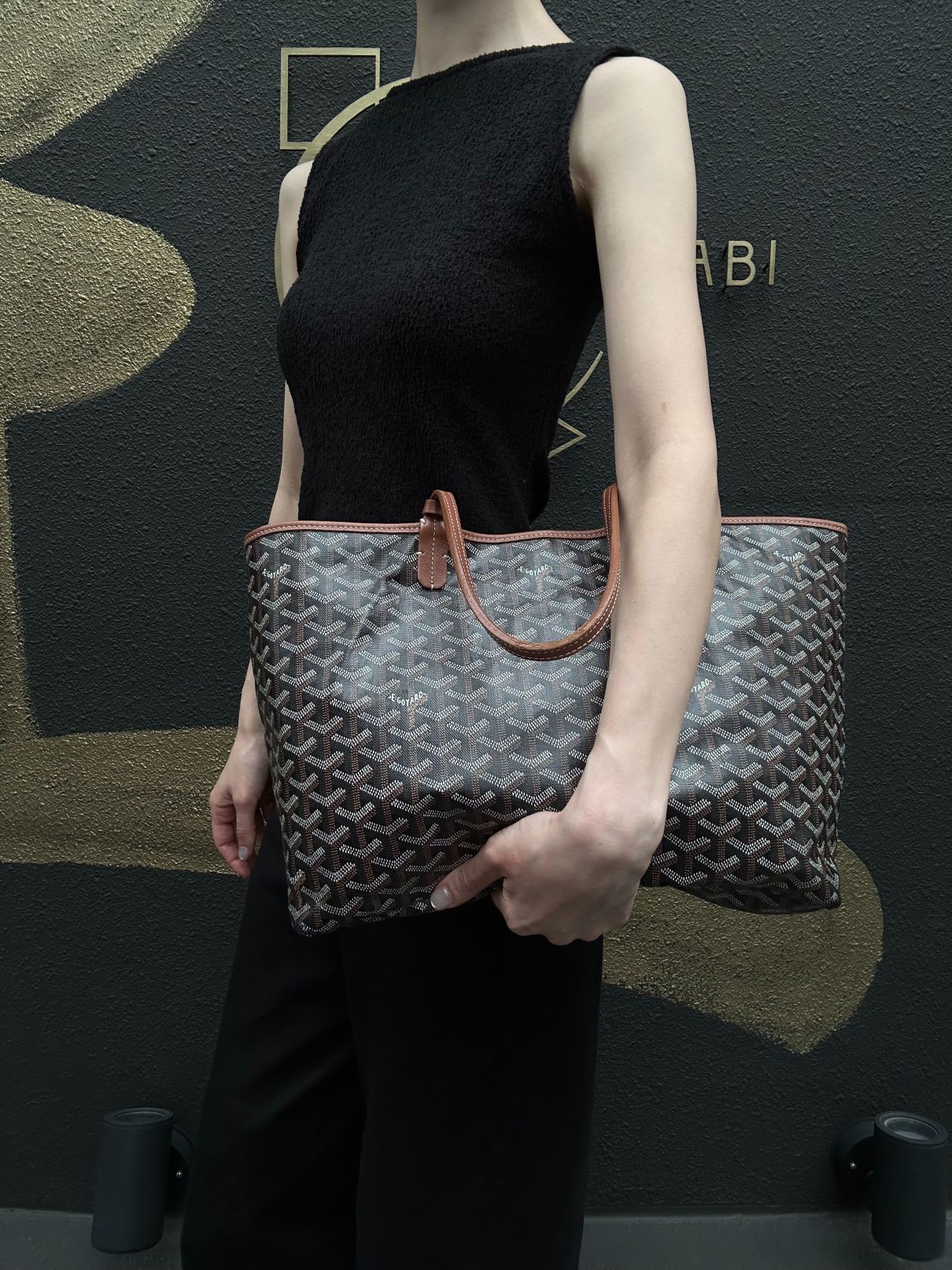 GOYARD Saint Louis Tote Bag Black PVC with Pouch