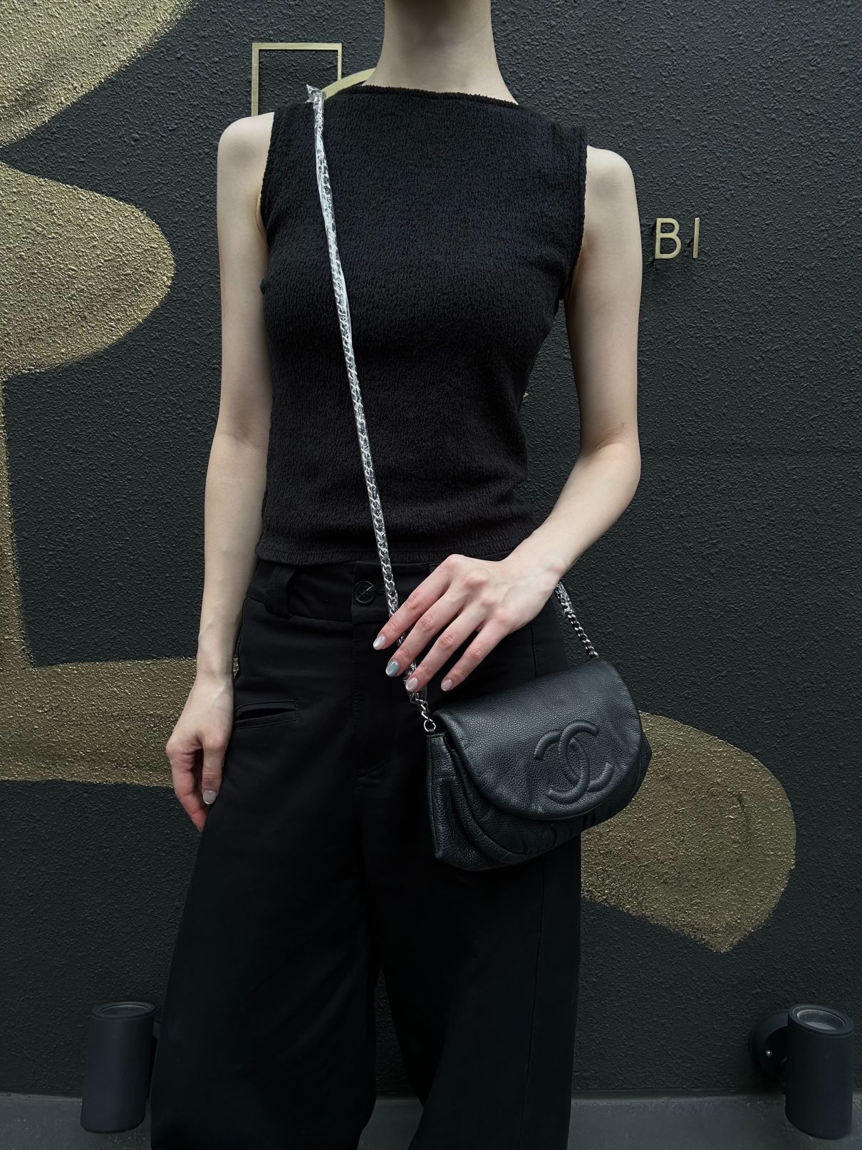 CHANEL Coco Mark Caviar Leather Shoulder Bag Black Silver-Tone Hardware