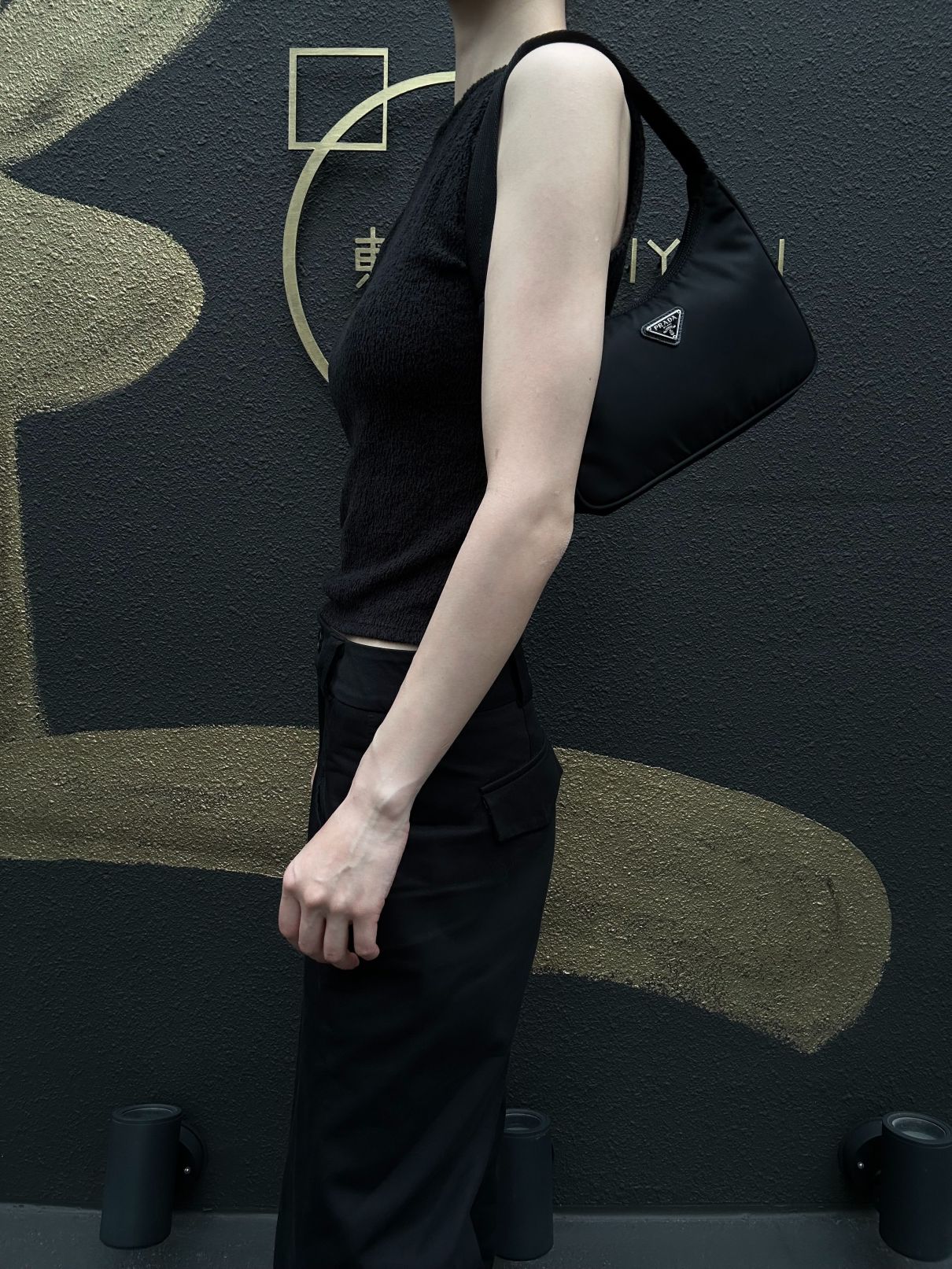 PRADA Re-Edition 2000 Hobo Handbag Nylon Black Silver Hardware