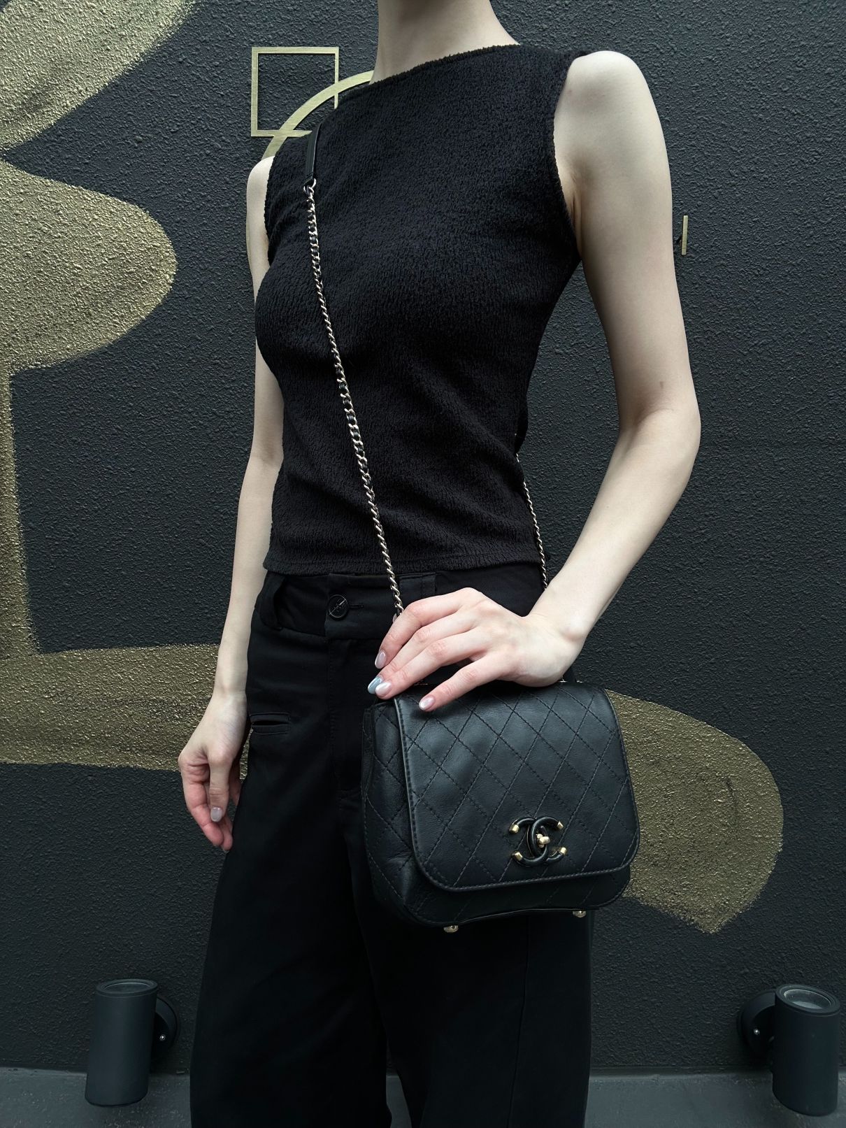 CHANEL Matelassé Caviar Leather Shoulder Bag Black Gold-Tone Hardware