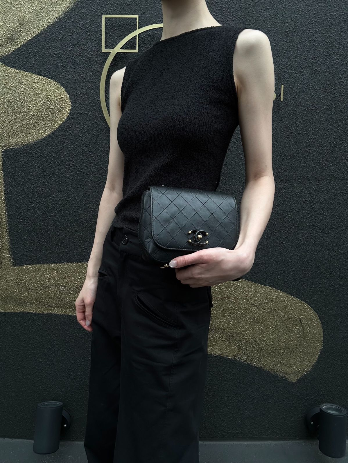 CHANEL Matelassé Caviar Leather Shoulder Bag Black Gold-Tone Hardware