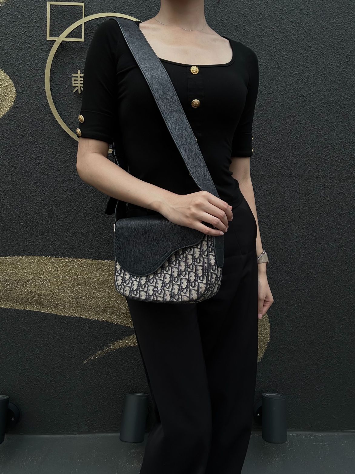 DIOR Oblique Canvas Shoulder Bag Navy