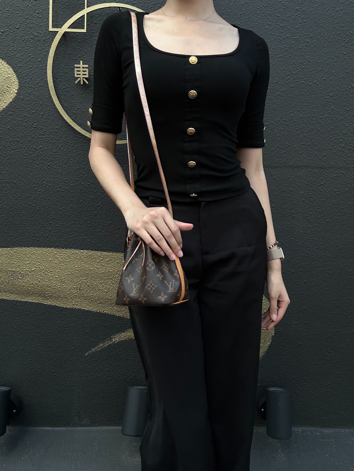 LOUIS VUITTON Nano Noe Monogram PVC Drawstring Shoulder Bag Brown