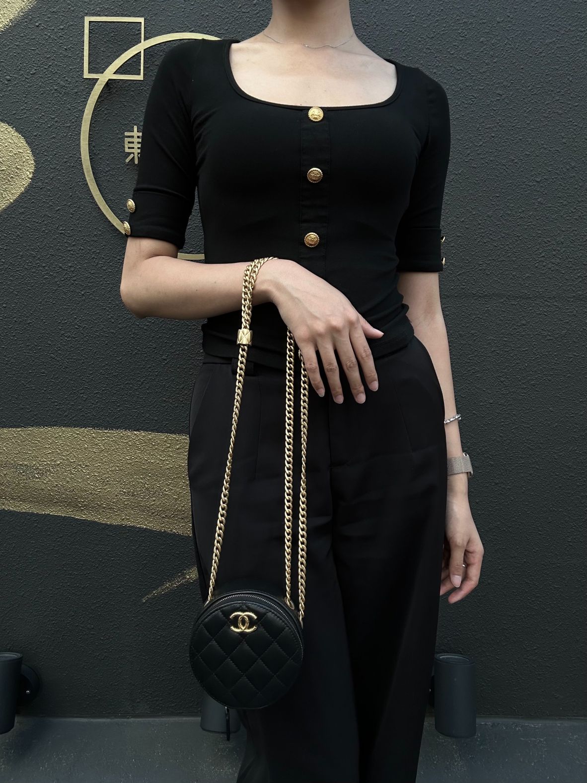 CHANEL Matelassé Mini Shoulder Bag Black Lambskin Gold-Tone Hardware