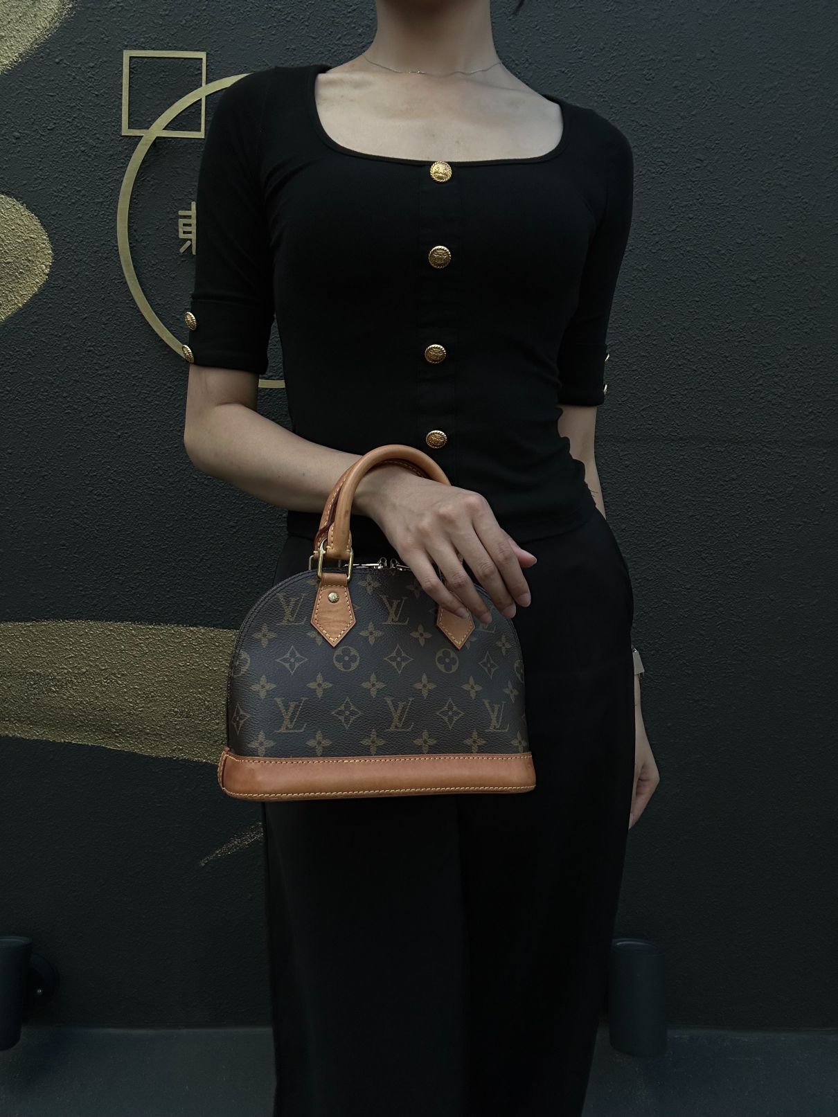 LOUIS VUITTON Alma Mini Monogram PVC Handbag Brown with Shoulder Strap