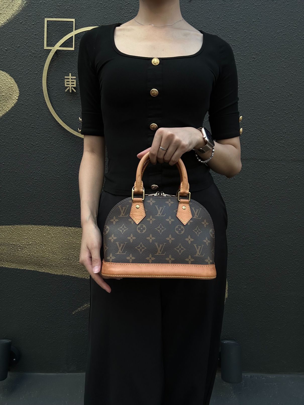 LOUIS VUITTON Alma Mini Monogram PVC Handbag Brown with Shoulder Strap