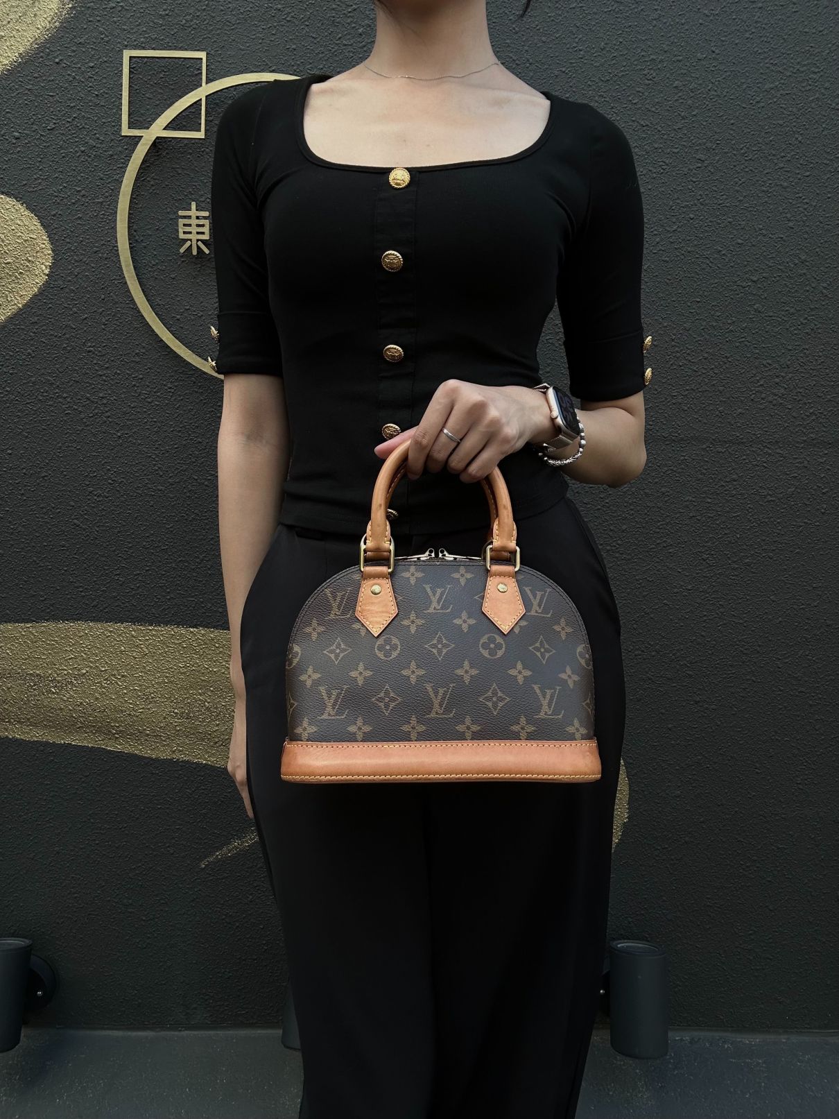 LOUIS VUITTON Alma Mini Monogram PVC Handbag Brown with Shoulder Strap