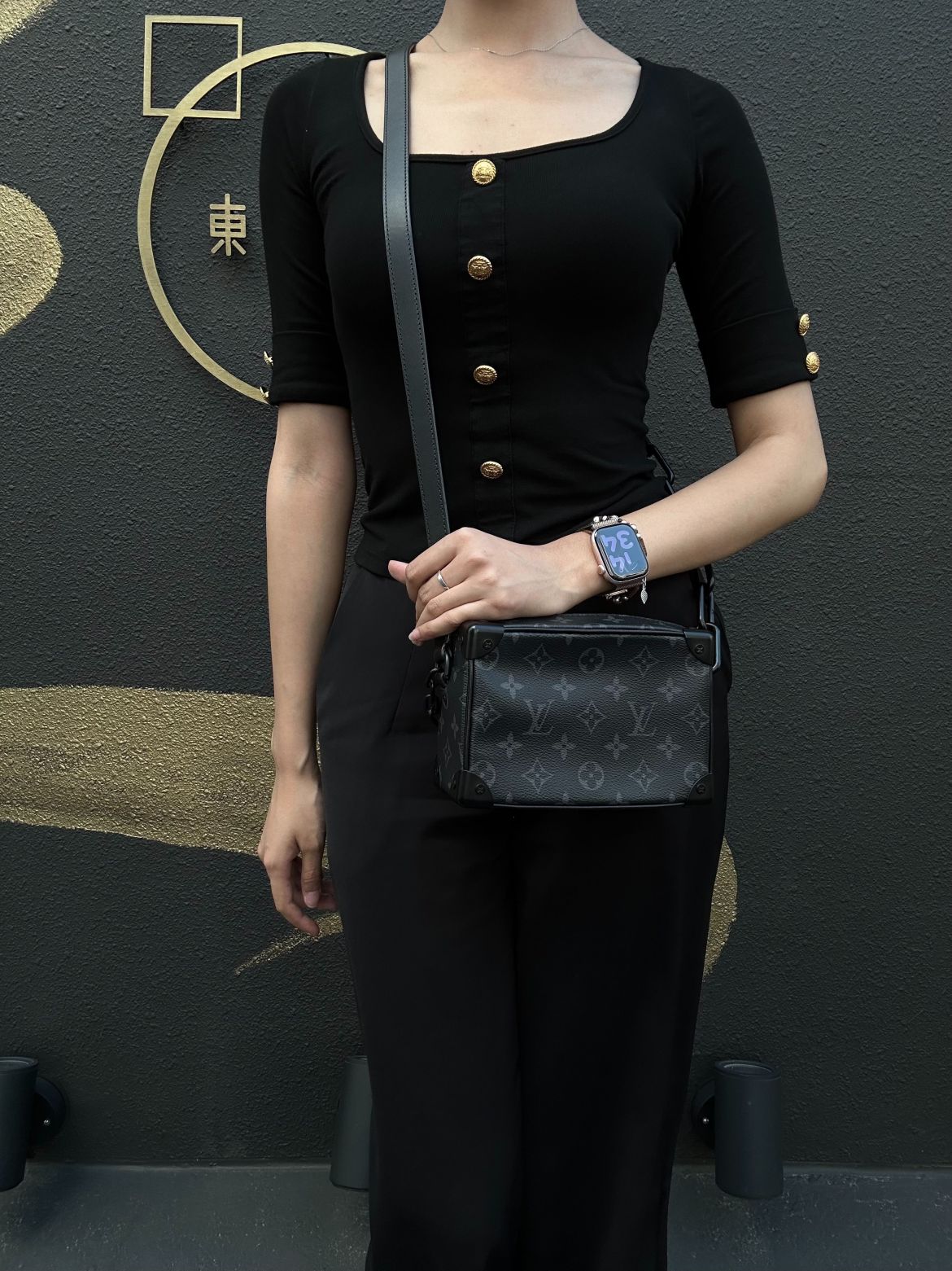 LOUIS VUITTON Soft Trunk Monogram Eclipse PVC Black Shoulder Bag With Shoulder Strap