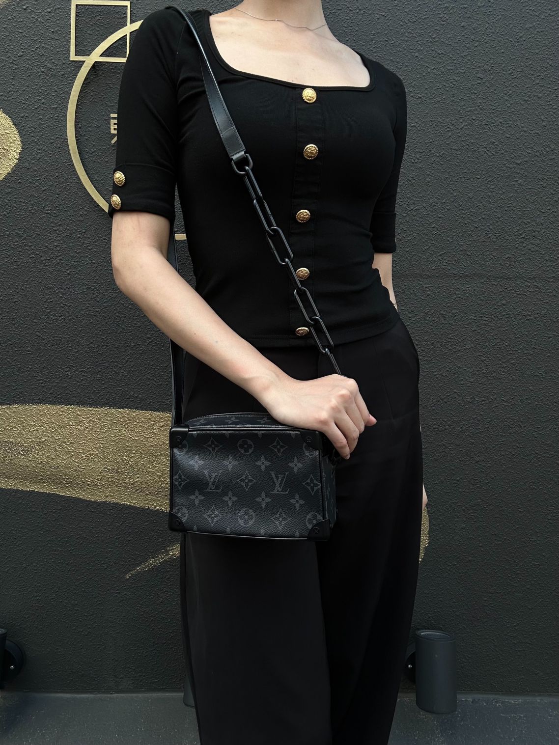 LOUIS VUITTON Soft Trunk Monogram Eclipse PVC Black Shoulder Bag With Shoulder Strap