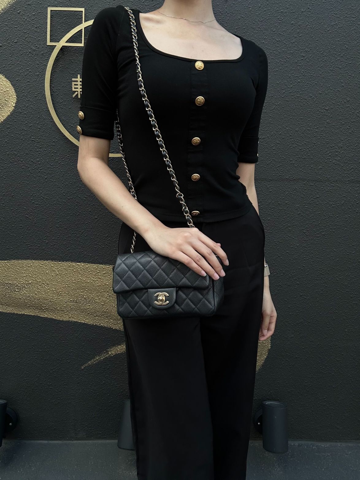 CHANEL Classic Flap CF Caviar Leather Shoulder Bag Black Gold-Tone Hardware