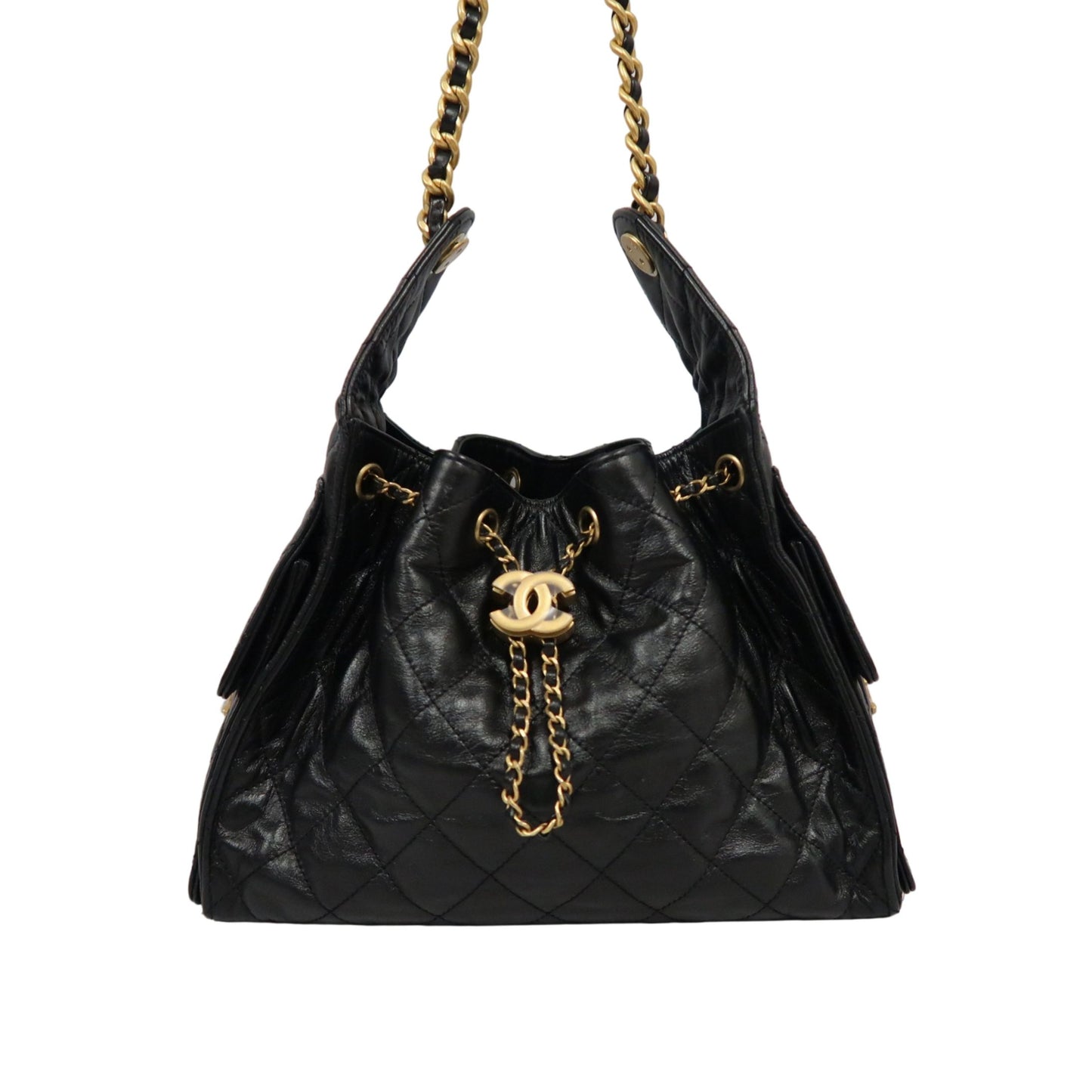 CHANEL 25 Calfskin Hobo Bag Black Gold-Tone Hardware