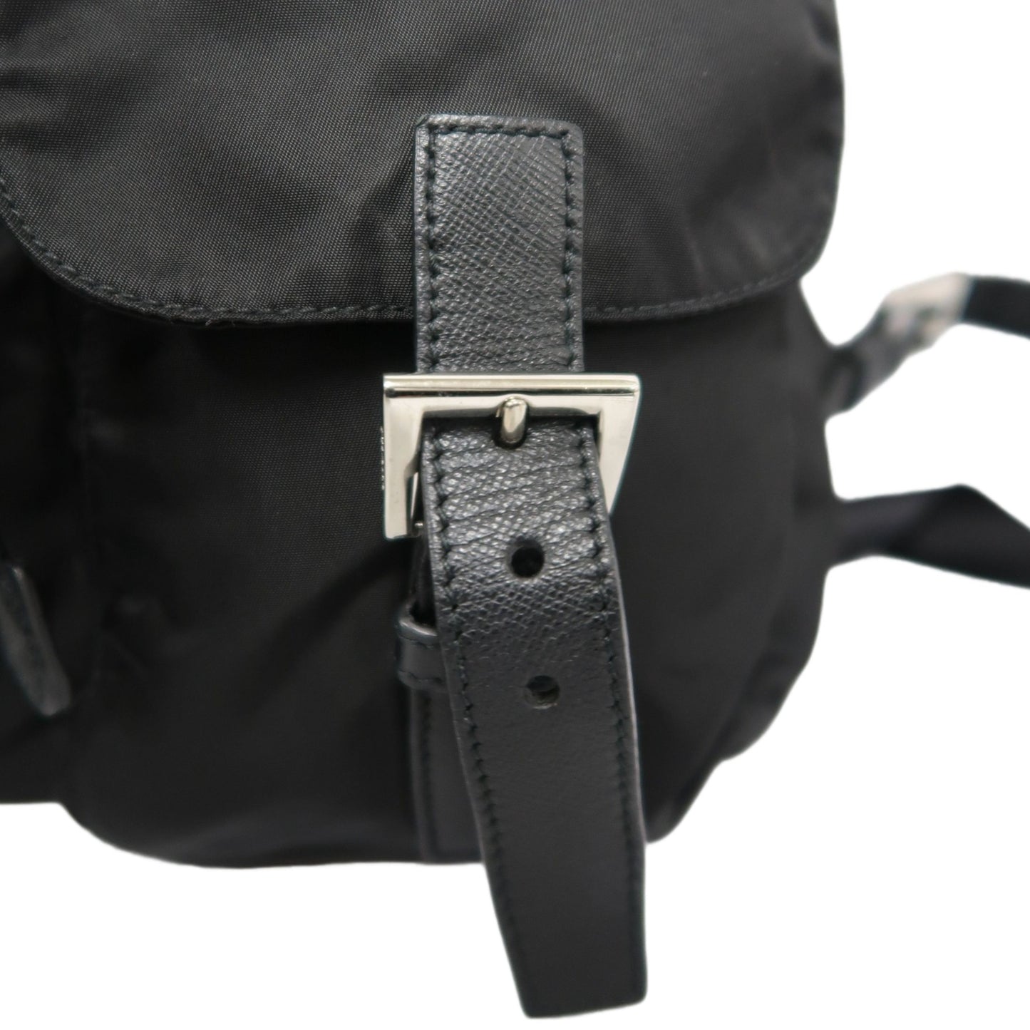 PRADA Flap Drawstring Backpack Nylon Black Silver Hardware