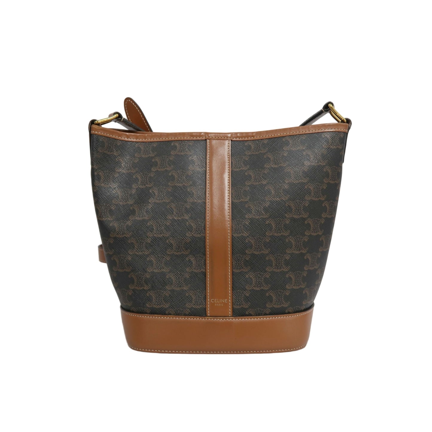 CELINE Macadam Monogram Bucket Shoulder Bag Brown PVC