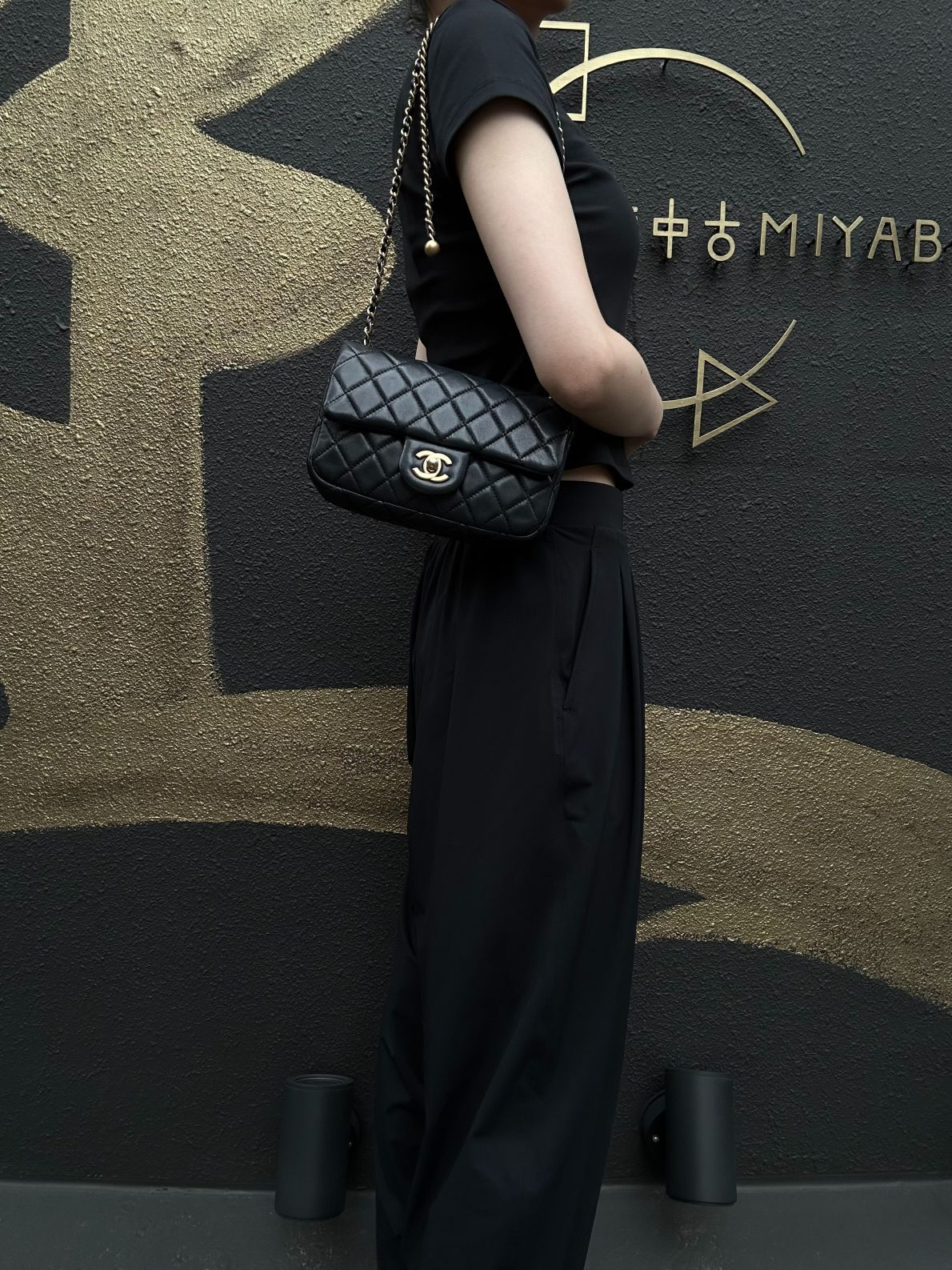 CHANEL Classic Flap CF Lambskin Shoulder Bag Black Gold-Tone Hardware Ball Clasp