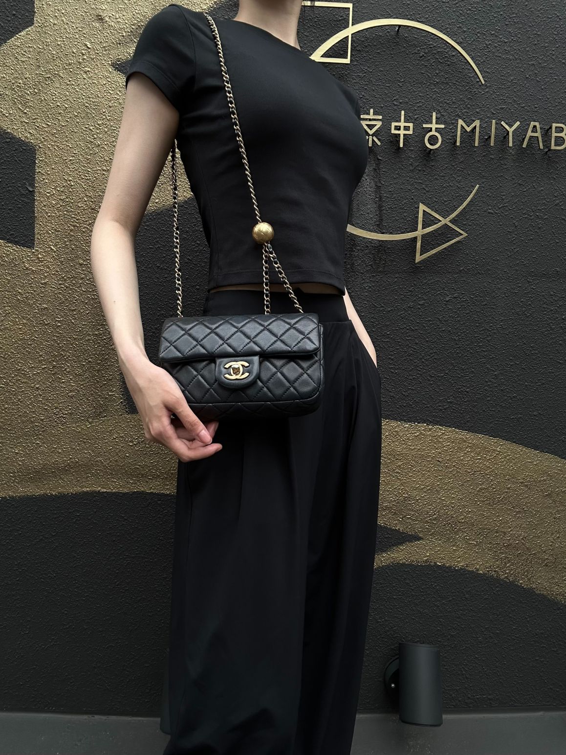 CHANEL Classic Flap CF Lambskin Shoulder Bag Black Gold-Tone Hardware Ball Clasp