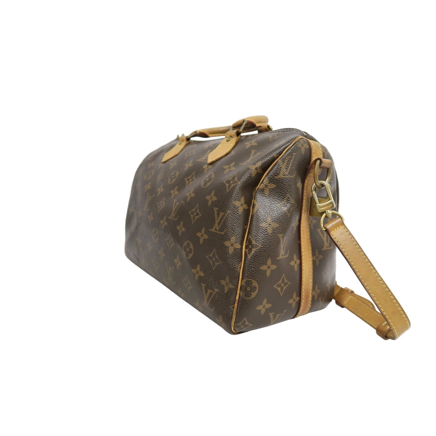 LOUIS VUITTON LV Nano Speedy Monogram Canvas With Shoulder Strap Handbag Brown PVC