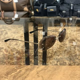 CHANEL Brown Resin Rimless Sunglasses With Gold Hardware, Comes With Original Outer Box, Inner Case And Two Dust Bags