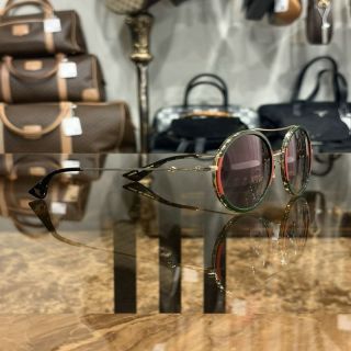GUCCI Brown Resin Round-frame Sunglasses Color-block With Original Case