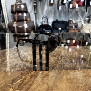 CHANEL Sunglasses Eyewear Black Resin Frame Square Gray Lens 56□17 140 with Original Box, Case & Cleaning Cloth