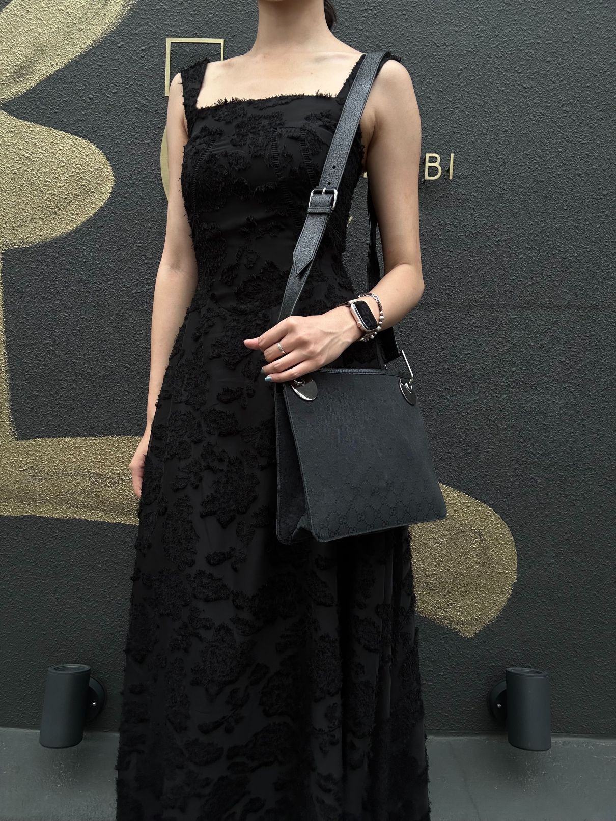 GUCCI GG Canvas Shoulder Bag Crossbody   Black Silver Hardware