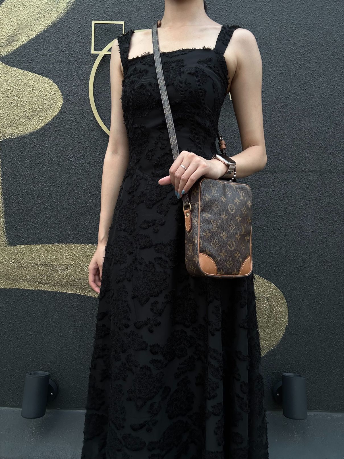 LOUIS VUITTON Monogram Danube Shoulder Bag Brown Gold Hardware