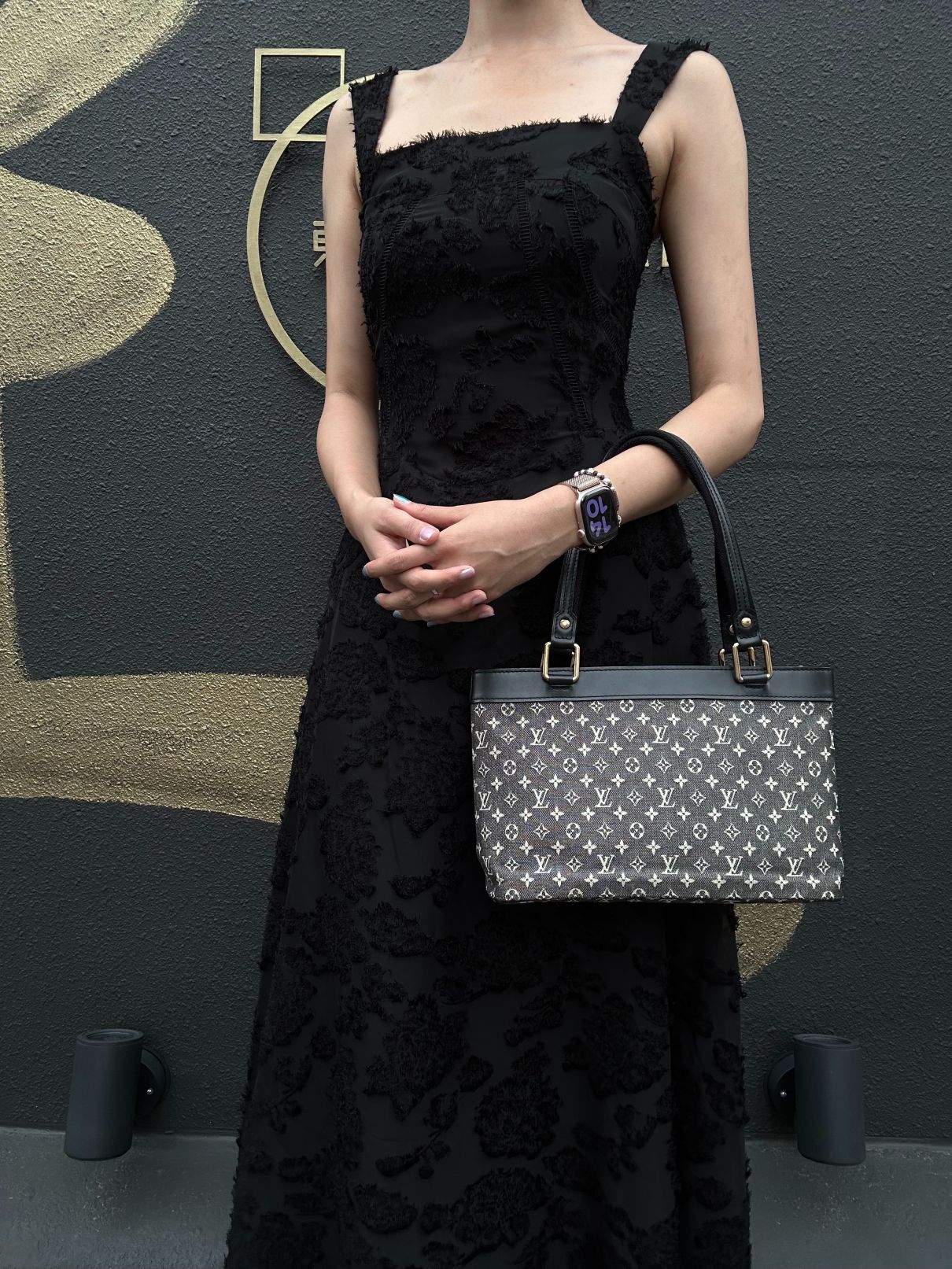 LOUIS VUITTON LV Monogram Mini Lucille PM 　Handbag 　Black　 Name Tag
