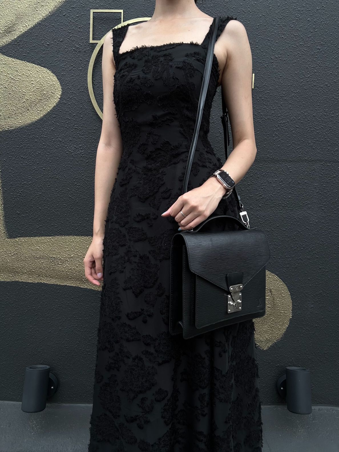 LOUIS VUITTON Epi Monceau Handbag Business Bag 2way Shoulder Black Silver Hardware With shoulderStrap