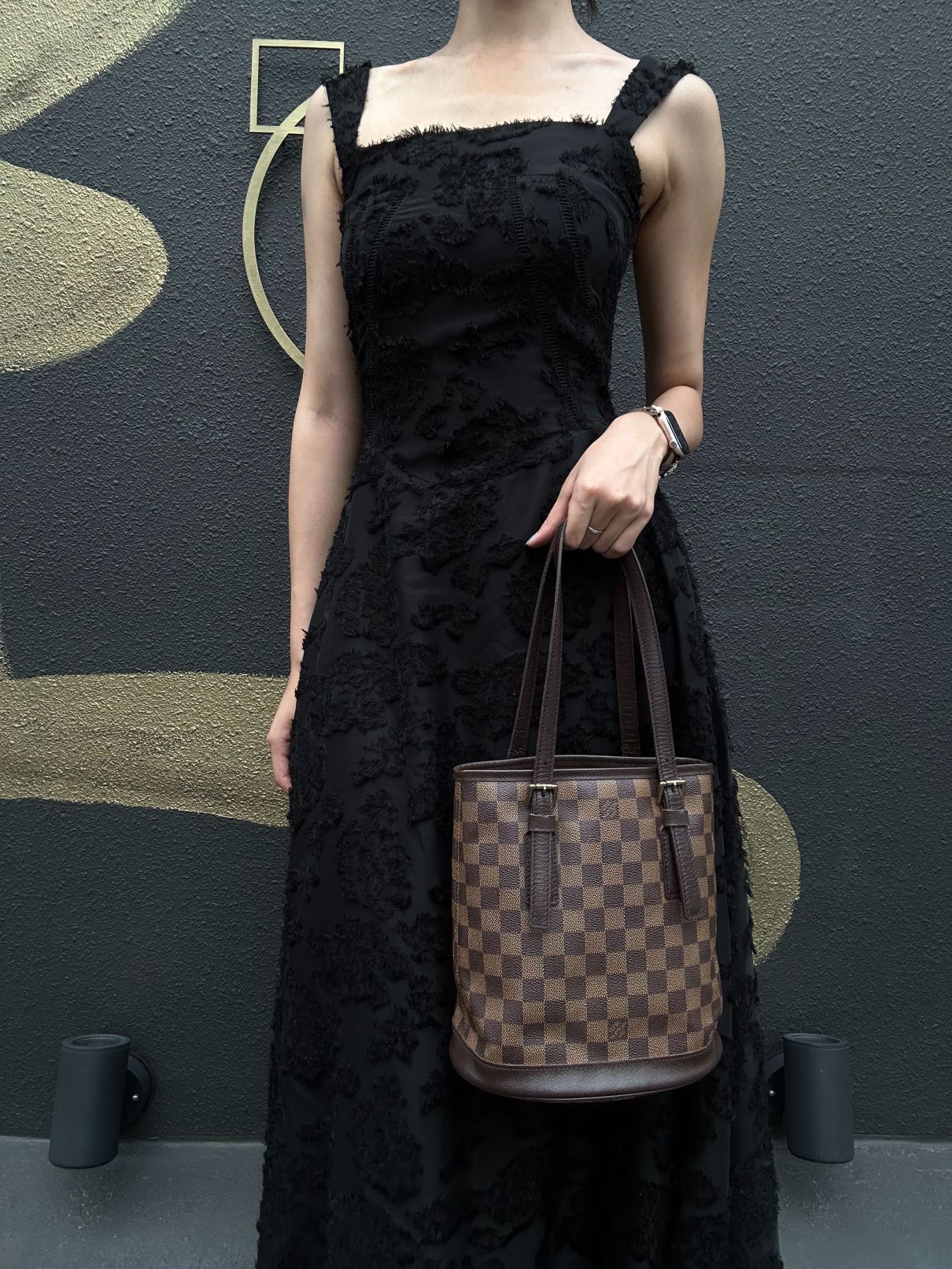 LOUIS VUITTON Damier Mare Bucket Tote Bag Brown  Pouch