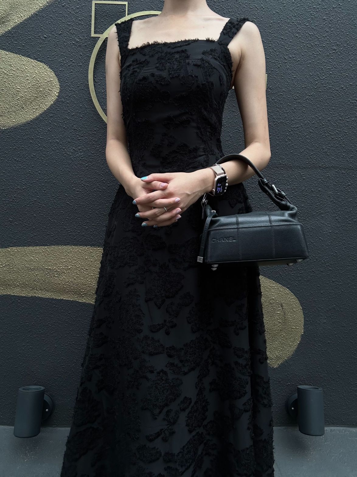 CHANEL Choco Bar One Shoulder Bag　 Black Leather 　Silver Hardware