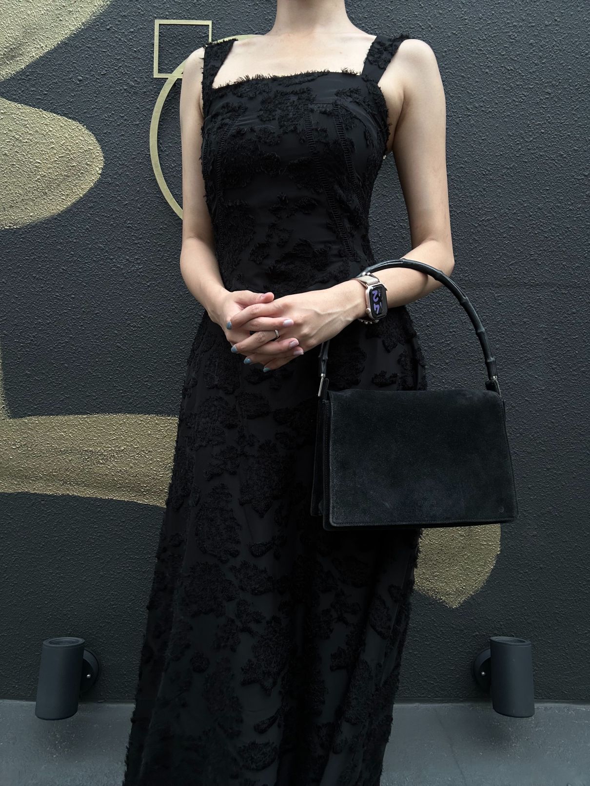 GUCCI Bamboo Suede Handbag Black