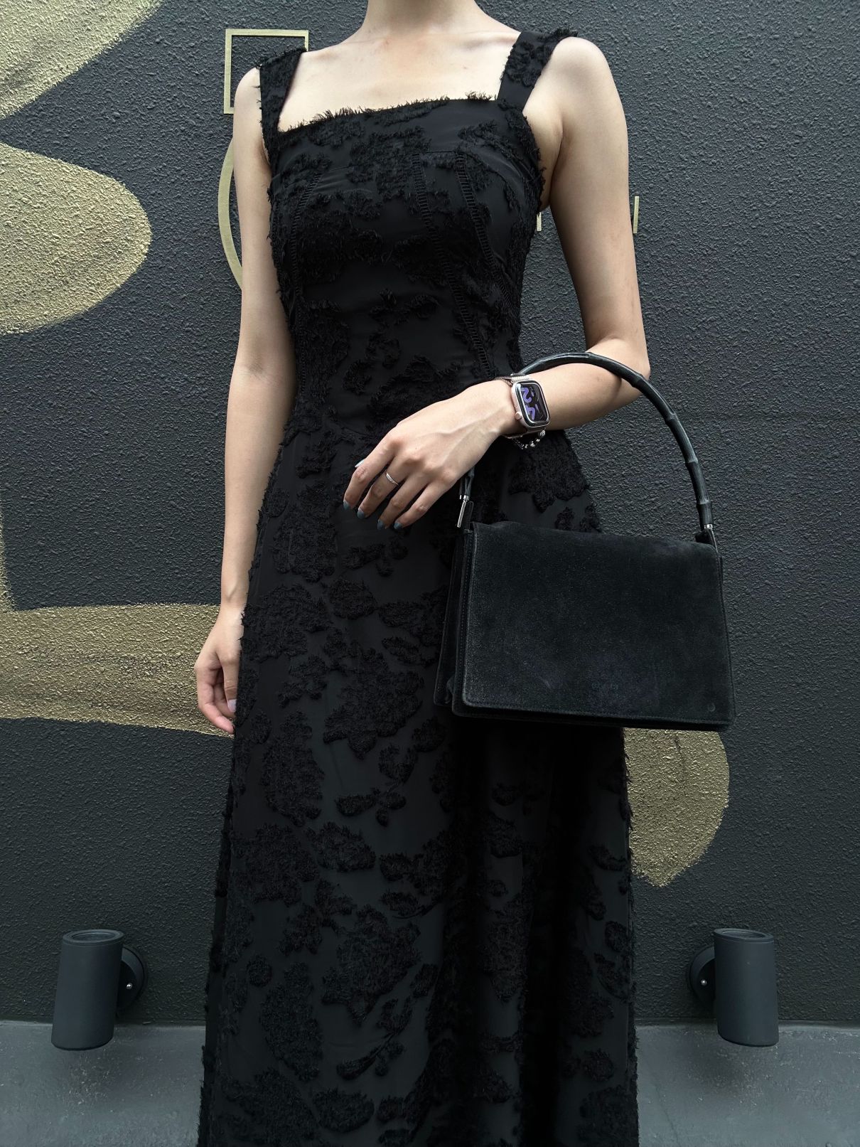 GUCCI Bamboo Suede Handbag Black