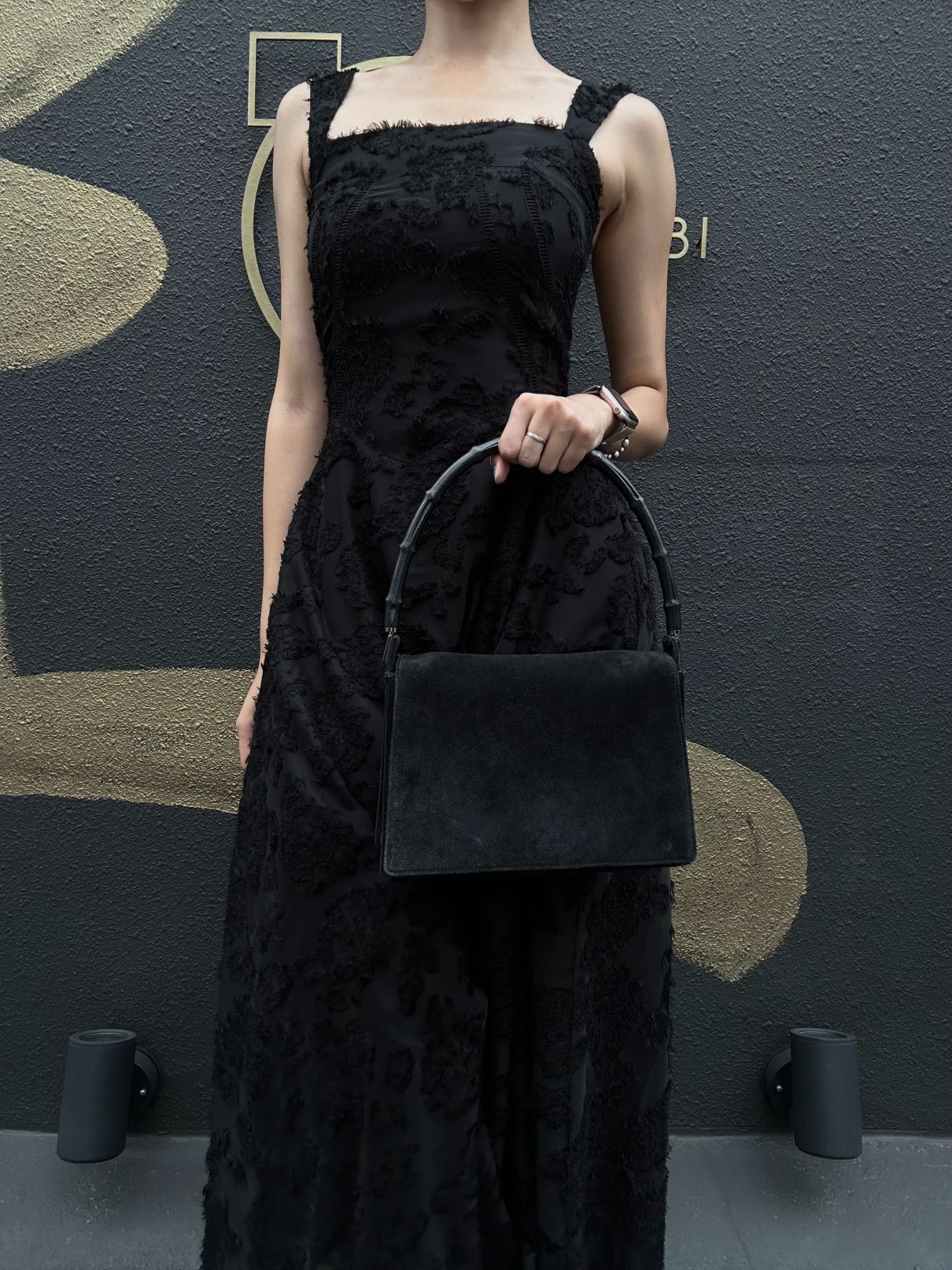 GUCCI Bamboo Suede Handbag Black