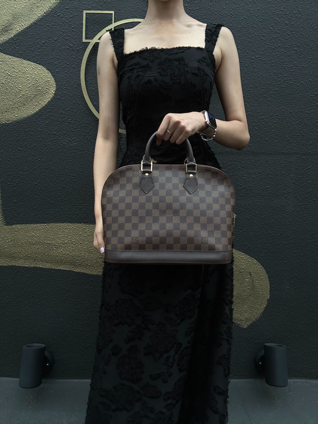 LOUIS VUITTON Damier Alma Handbag  Brown Gold Hardware N51131 with Padlock・two Keys